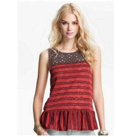 Free People Striped Lace Knit Tunic Brick Red Large - Picture 9 of 9